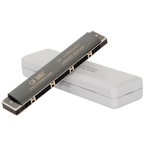 奇美qimei口琴限量版演奏口琴24孔复音口琴c调酷黑