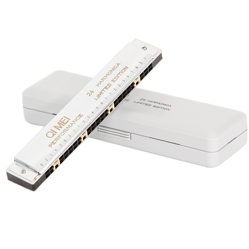 奇美qimei24孔限量版复音口琴进口音簧c调银色