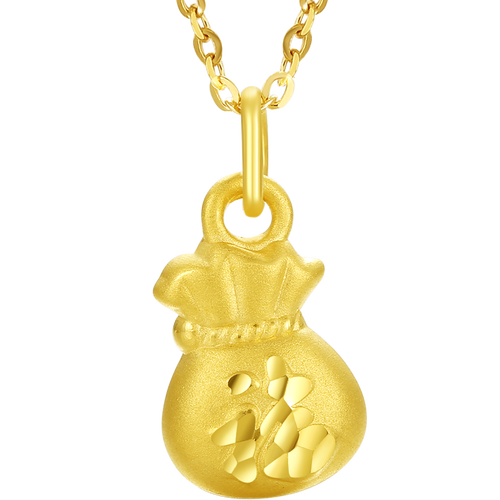 周六福(zlf)3d硬金吊坠女款黄金福袋挂坠 定价 代代平安 0.75g