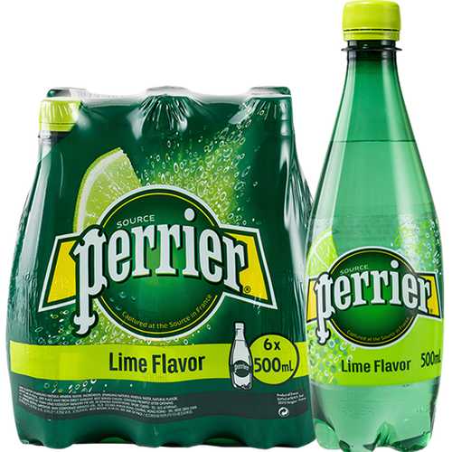 perrier巴黎水perrier法国原装进口气泡水青柠味天然矿泉水500ml6瓶