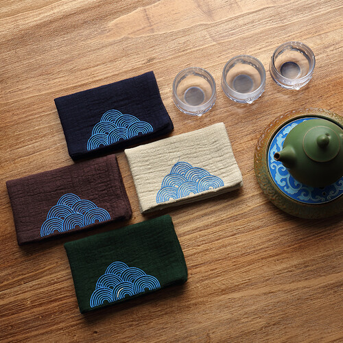 容山堂和幸棉麻茶巾吸水加厚绣花茶布洁方干泡茶席桌旗茶具配件四层