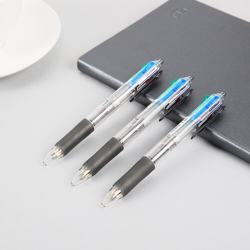 晨光mg文具07mm4色按动圆珠笔多功能多色子弹头原子笔透明笔杆中油笔