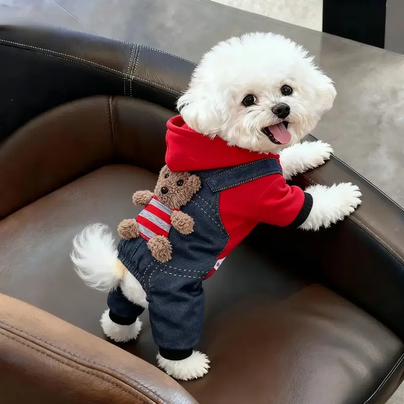 阿莫尔狗狗衣服秋冬款加绒保暖四脚衣泰迪比熊博美中小型犬宠物猫咪棉衣 小熊四脚衣 M