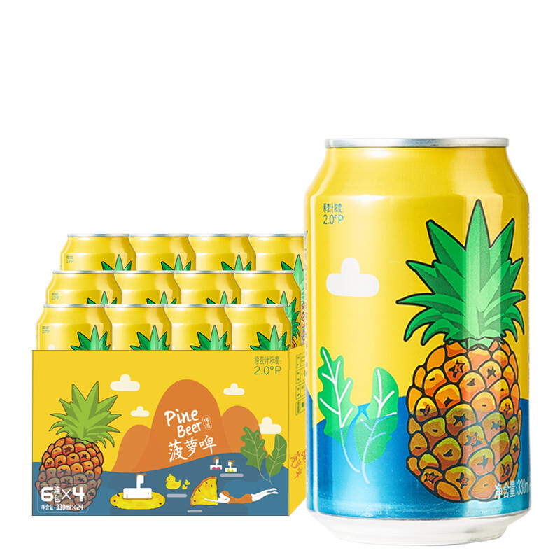 624元合312元件金威啤酒kingway菠萝啤330ml整箱装24听麦芽菠萝味果啤