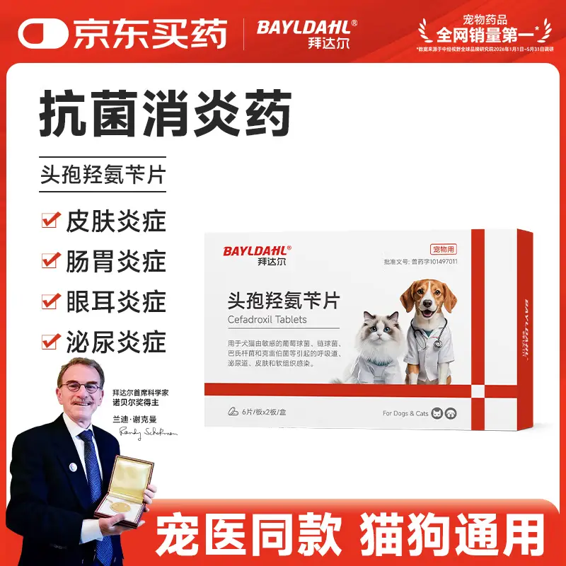 拜达尔头孢羟氨苄片宠物猫咪狗狗抗感染消炎药皮肤炎症感冒咳嗽猫尿道炎