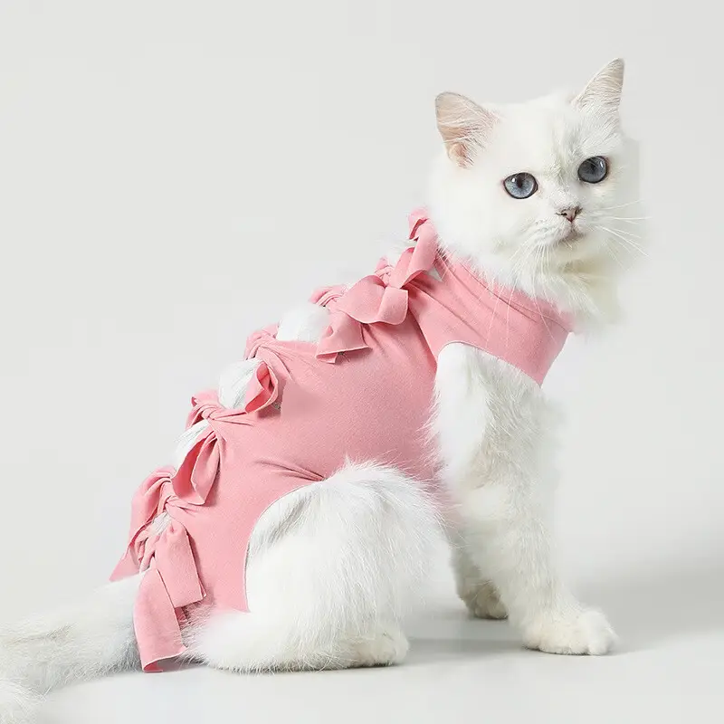 【精选直发】猫咪绝育服母猫断奶服术后防舔服透气四脚猫咪宠物衣 粉红色 MM（适用范围6-12斤）