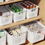稻草熊杂物收纳筐零食化妆品桌面厨房卧室储物盒整理盒塑料收纳盒 白色大号三个装