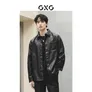 GXG男装2024年黑色皮衣暗纹翻领衬衫黑色 170M