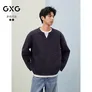GXG男装 羊毛混纺假两件长袖针织V领通勤毛衣 紫色 180XL