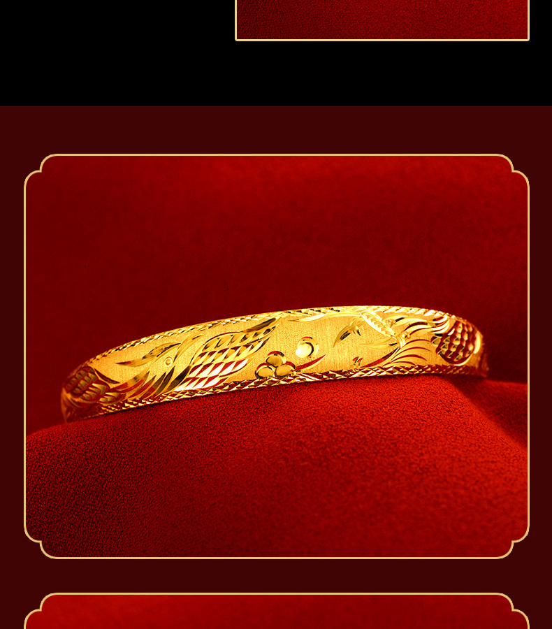 晶大福 9999足金龙凤车花实心黄金手镯女 推拉活口纯金手镯妈妈 50克