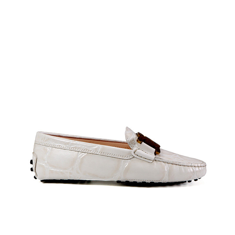 tods 托德斯 新款女鞋豆豆鞋logo褶皱牛皮上班乐福鞋休闲皮鞋 米色 35