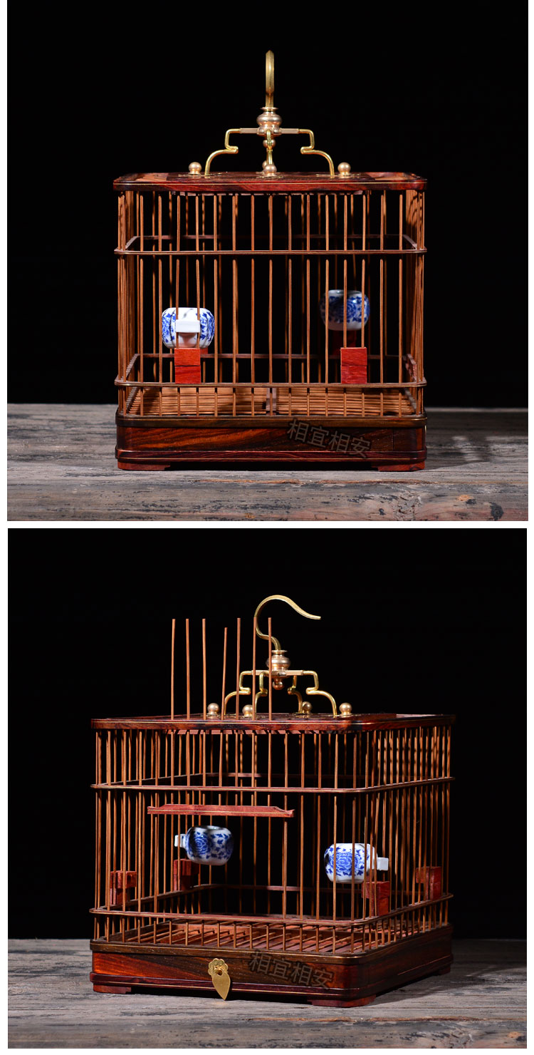 大号红木鸟笼大红酸枝鸟笼画眉鸟笼子木质雕刻鹦鹉八哥绣眼相思鹩哥
