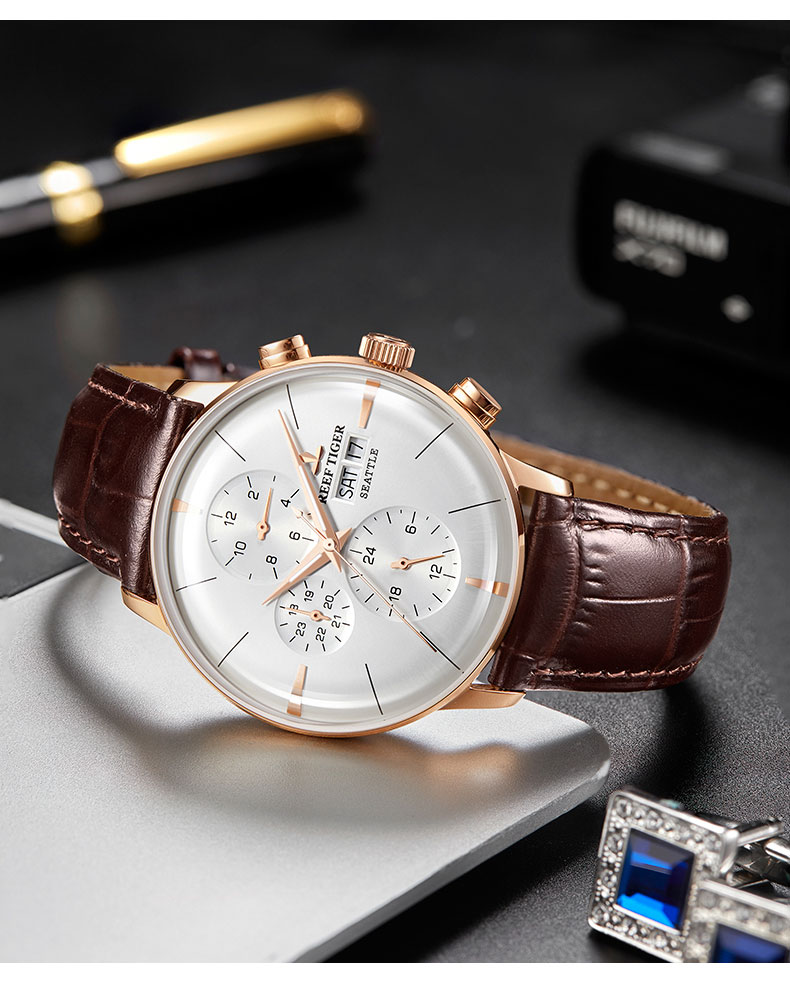 瑞夫泰格reeftiger手表男机械表全自动多功能双日历时尚男表商务休闲