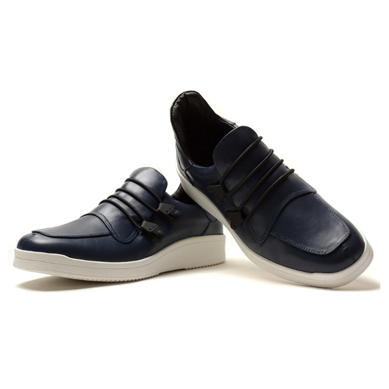 bezos贝左斯 韩版风经典搭扣日常休闲板鞋头层牛皮圆头男鞋正品 深