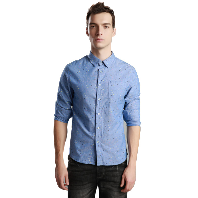 鸿星尔克erke都市休闲波点男长袖衬衫11214105503 宝石蓝/正白 2xl