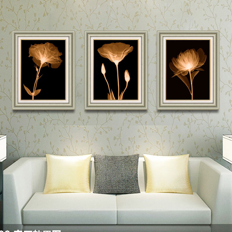 实木框欧式客厅现代装饰画简约美式风格卧室有框挂画餐厅墙画壁画花