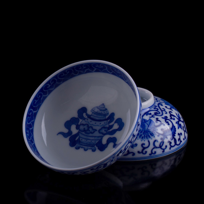 帝博钰 精品青花茶杯品茗杯 缠枝八宝纹 景德镇手绘瓷茶具杯 宝瓶