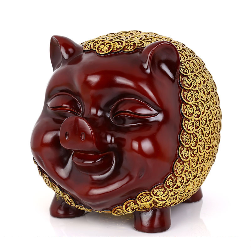 大号金猪摆件 招财猪存钱罐创意家居时尚生日礼物摆设5003 中号深红色