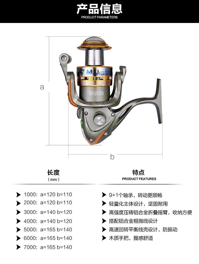 狼王 渔具黄岩岛金属鱼轮无间隙10轴3000型号矶钓轮路亚轮纺车轮远投