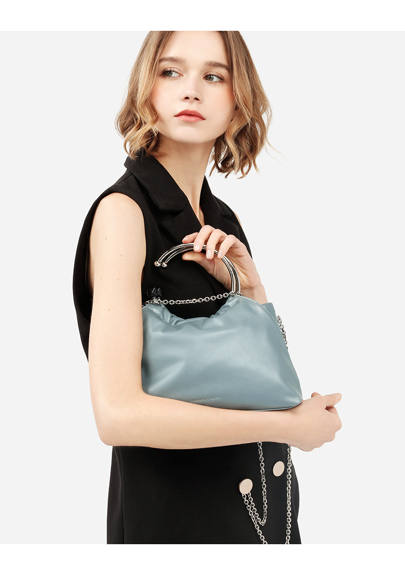 charles&keith女包ck2-50150709半宝石开口圆环装饰单肩包 钢铁蓝色