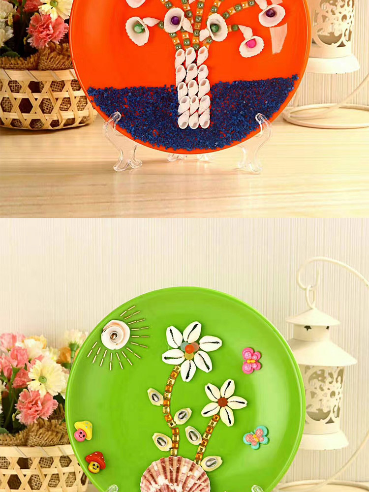 威艾斯儿童益智手工diy天然贝壳海螺贴画材料包 创意手工粘贴圆盘画