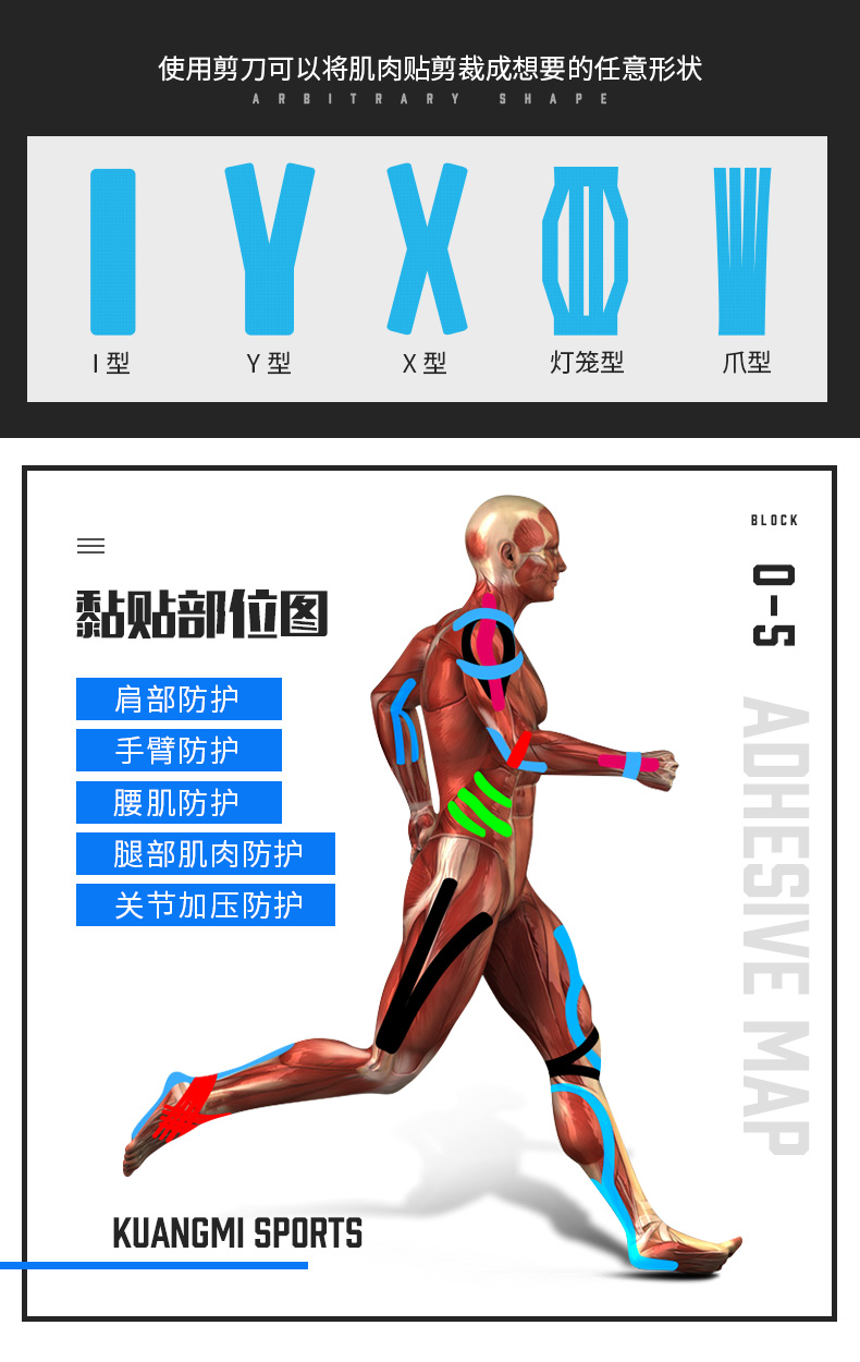 狂迷(kuangmi) 肌肉贴弹性绷带运动肌内效能贴布 都市-迷彩 5cm*5m
