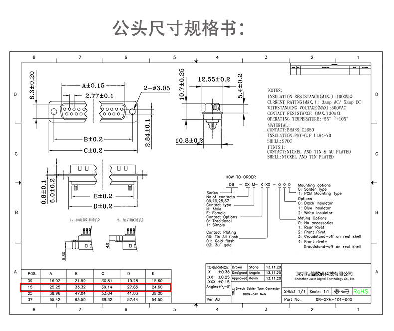 工业级实心针db15 公头母头2排15针串口头并口连接器 金属壳 插头电脑