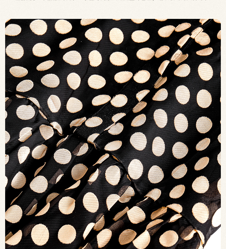 芙莱2018新款夏真丝胖人套装女两件套潮宽松长款复古波点连衣裙 黑色