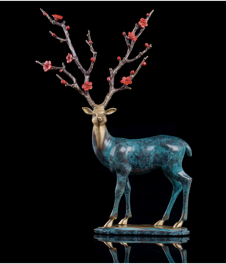 品电视柜玄关软装饰品办公室创意铜梅花鹿艺术品商务工艺礼品开业礼物