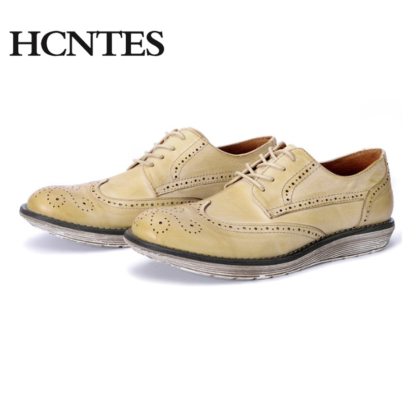 hcntes 2015新款男鞋 真皮雕花布洛克鞋休闲商务皮鞋
