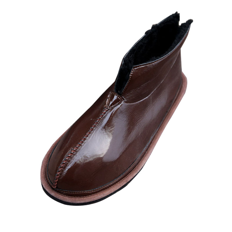 丹杰仕 冬季男式漆皮雪地靴韩版男士纯色保暖棉靴短筒靴男棉鞋400-367