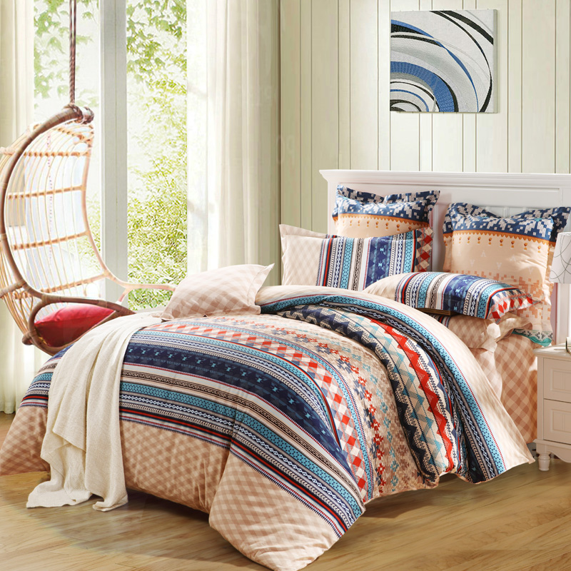 水星家纺全棉磨毛活性印花四件套摩卡格调 冬季加厚纯棉4件套 实物