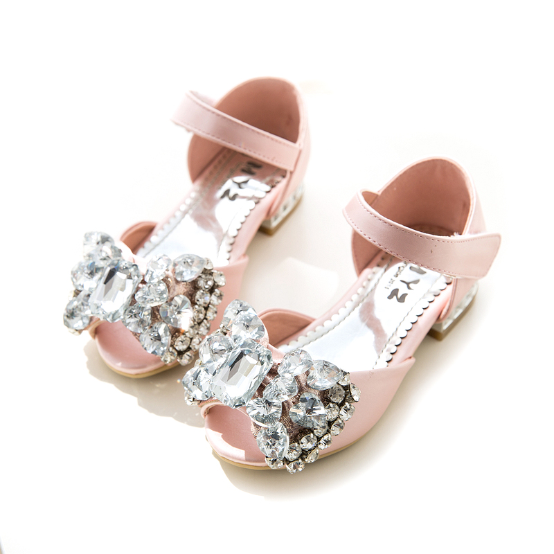 2015夏季新款儿童鱼嘴凉鞋 女童水晶公主鞋 中童学生单鞋高跟鞋潮