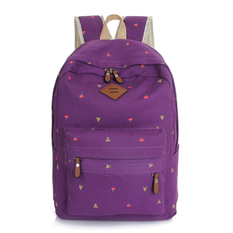 淇儿2015韩版帆布包潮印花学院学生书包布包帆布情侣包包双肩背 紫色