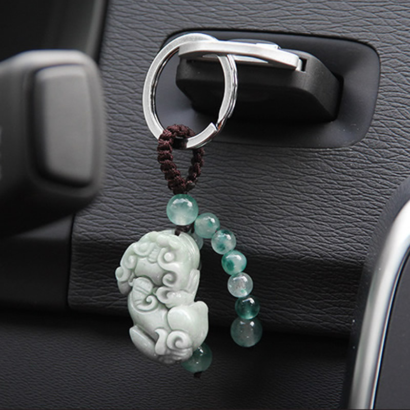 知车行 汽车钥匙扣翡翠玉招财保平安貔貅高档钥匙圈挂件钥匙链装饰品