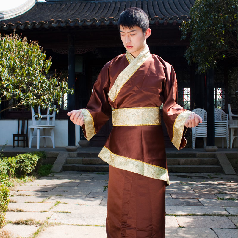 男士古装 年会演出服 汉代大臣服 男士戏服 男汉 大侠服装 咖啡色