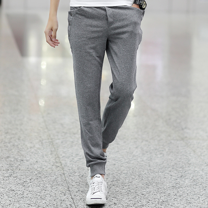 esgoou 卫裤男长裤夏季休闲运动裤小脚修身男裤子 深灰 2xl
