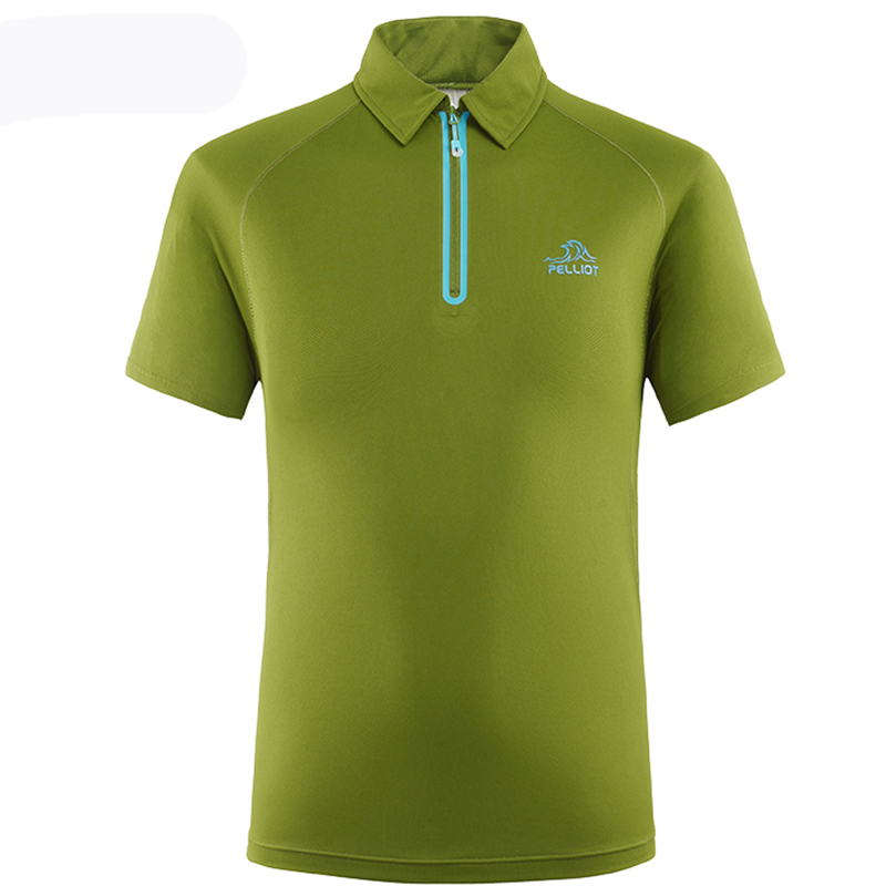 女短袖翻领运动排汗快干速干衣户外t恤夏1808 军绿色 xs