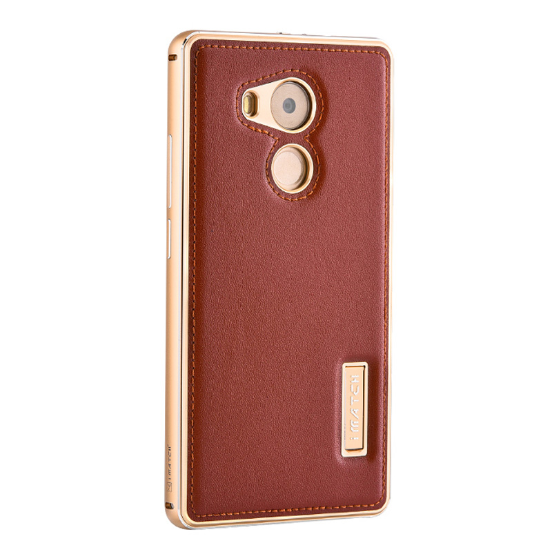 iMatch Luxury Aluminum Metal Bumper Premium Genuine Leather Back Cover Case for Huawei Mate 8